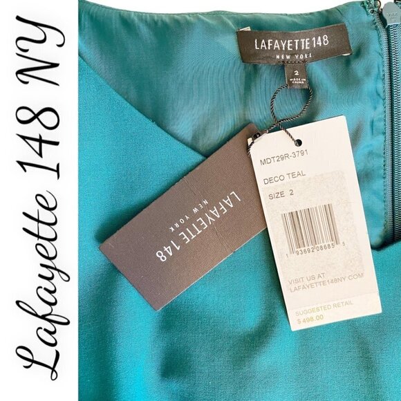 NWT LAFAYETTE 148 NEW YORK Alexia Teal Green Wool Sheath Dress, Size 2 - Picture 6 of 9